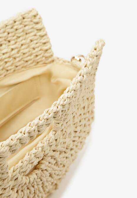 Jasnobeżowa Jednokomorowa Pleciona Torebka o Półokrągłym Kształcie z Rączkami i Paskiem Iknunia