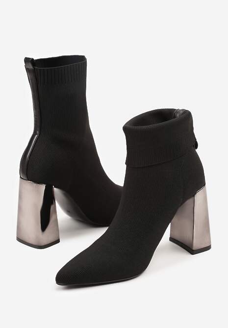 Czarne Botki Vices na Słupku ze Skarpetową Cholewką Falacesa