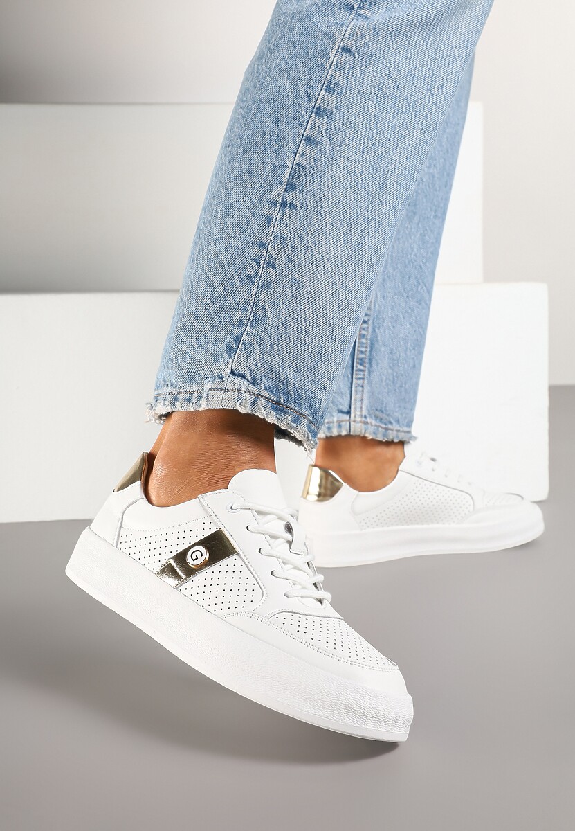 Białe Sneakersy Skórzane z Metaliczną Ozdobą Astevin