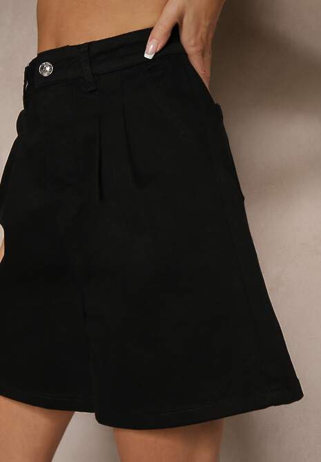 Czarne Jeansowe Szorty z Bawełny High Waist Kornelaya