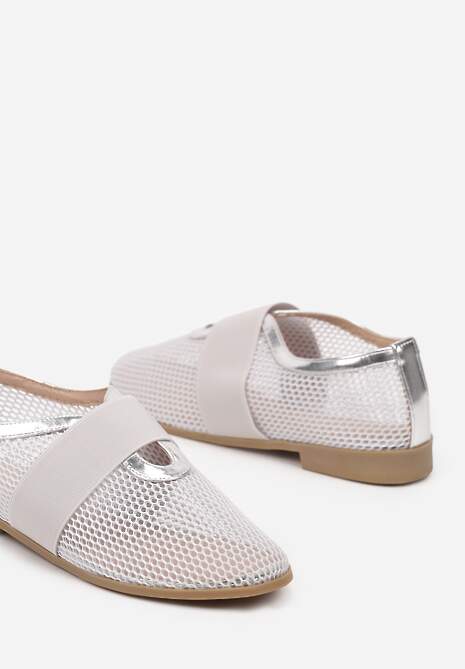 Srebrne Siateczkowe Balerinki Ozdobione Elastycznym Paskiem Selesi
