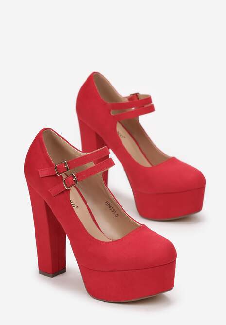 Czerwone Czółenka z Dwoma Paseczkami Słupkiem i Platformą Zoii