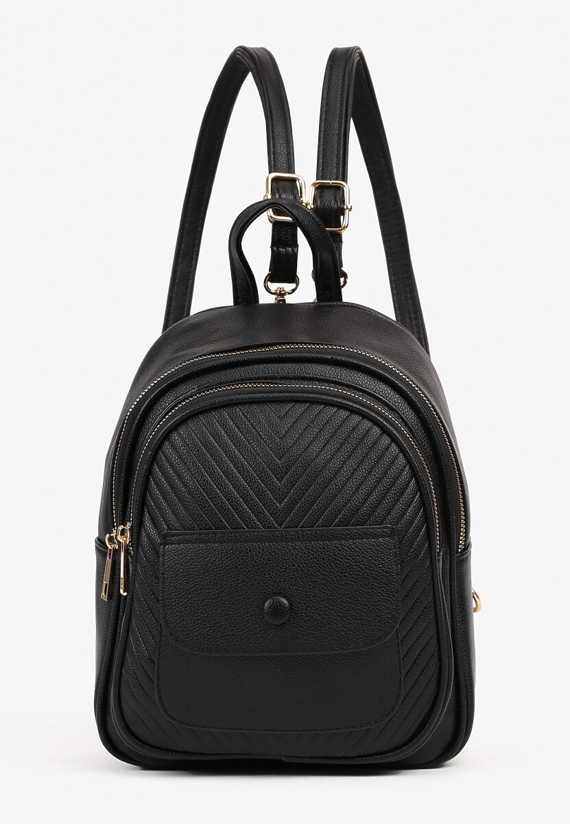 Czarny Plecak z Regulowanymi Odpinanymi Paskami Ozdobiony Kieszonką z Klapą Nelope