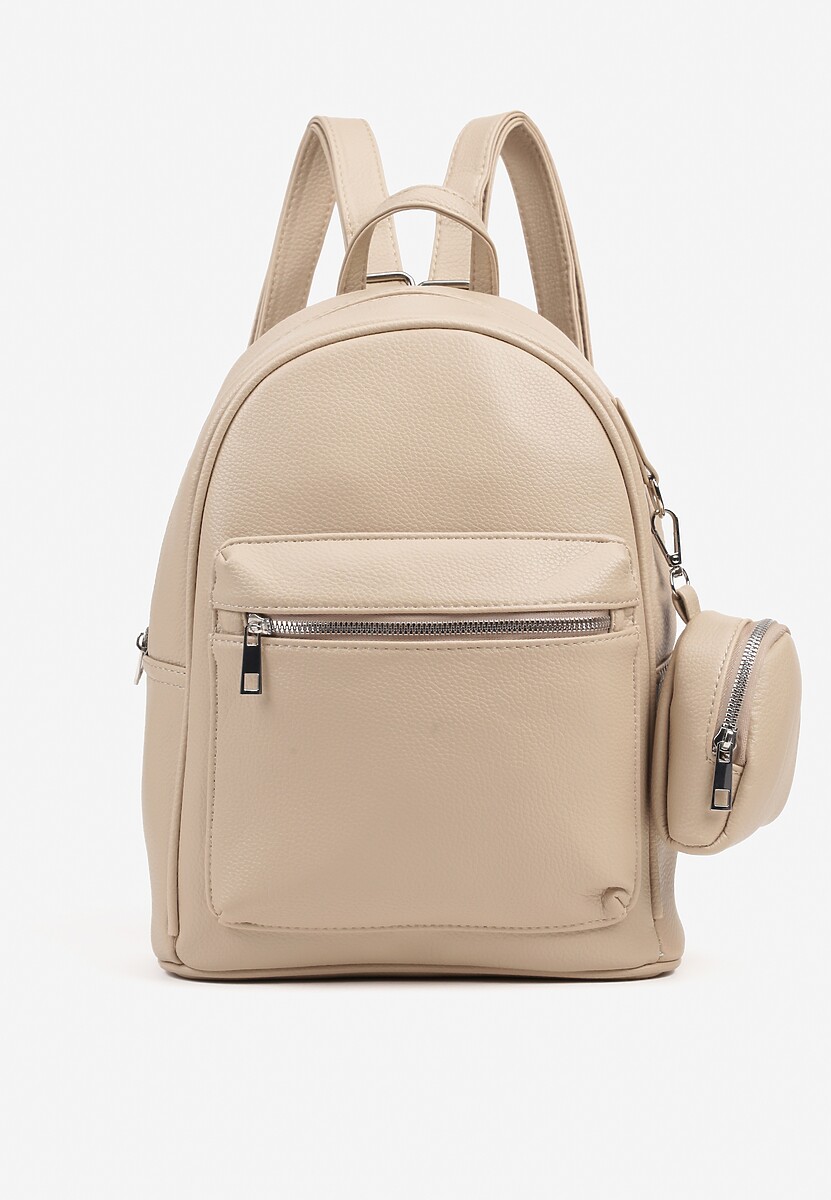 Beżowy  Mały Plecak z Dodatkową Saszetką i Kieszenią z Suwakiem Pasianne