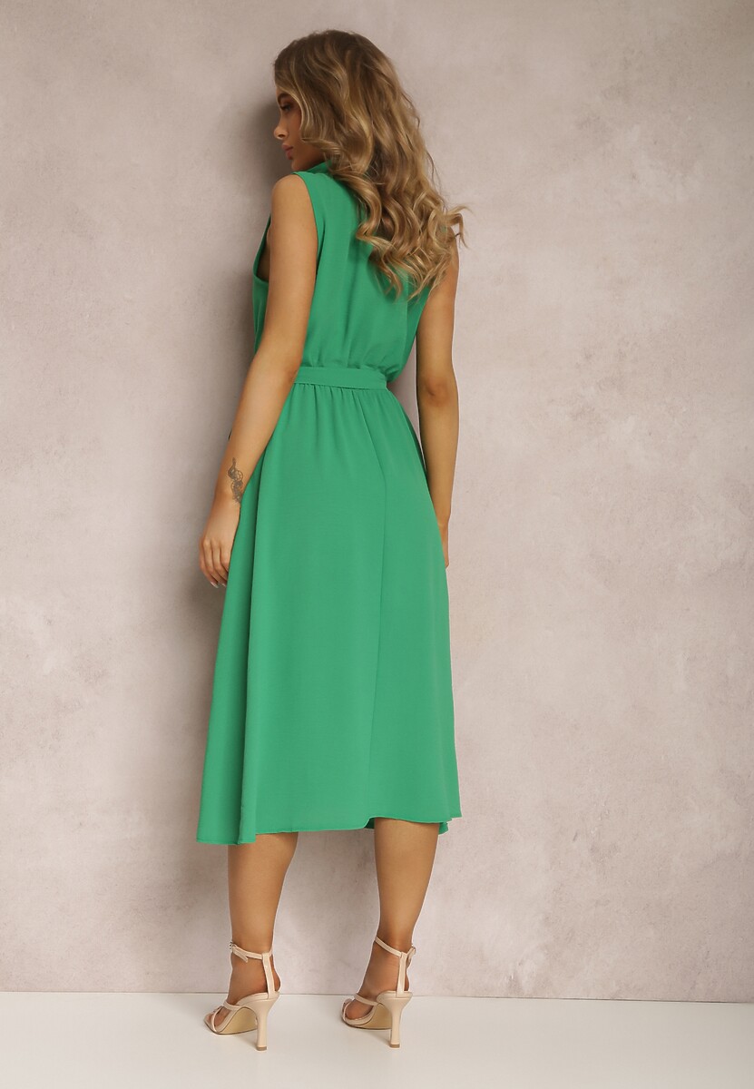 Zielona Sukienka z Paskiem Phellialla