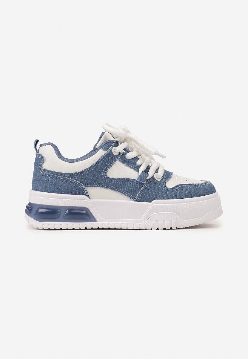 Niebieskie Sneakersy na Platformie Wiązane na Grube Sznurowadła Mirilte