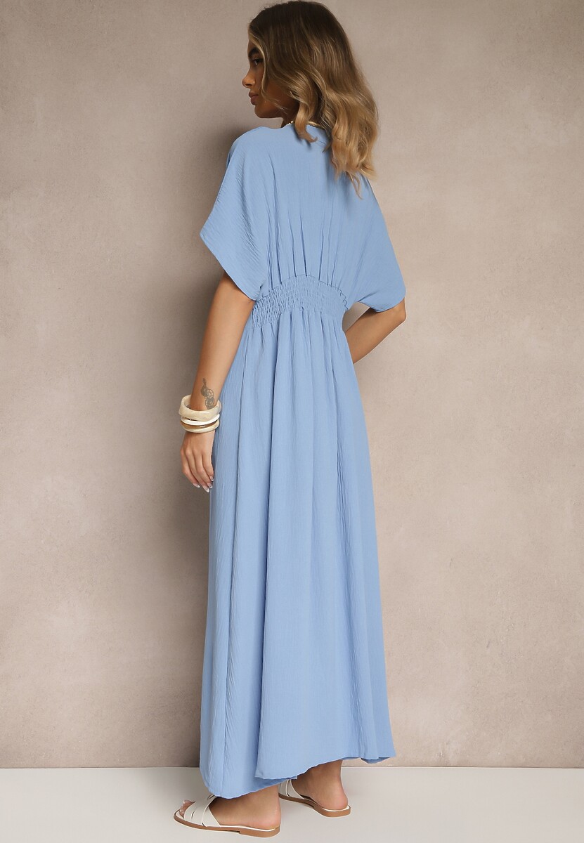 Niebieska Sukienka z Bawełną i Marszczoną Górą Filaviela