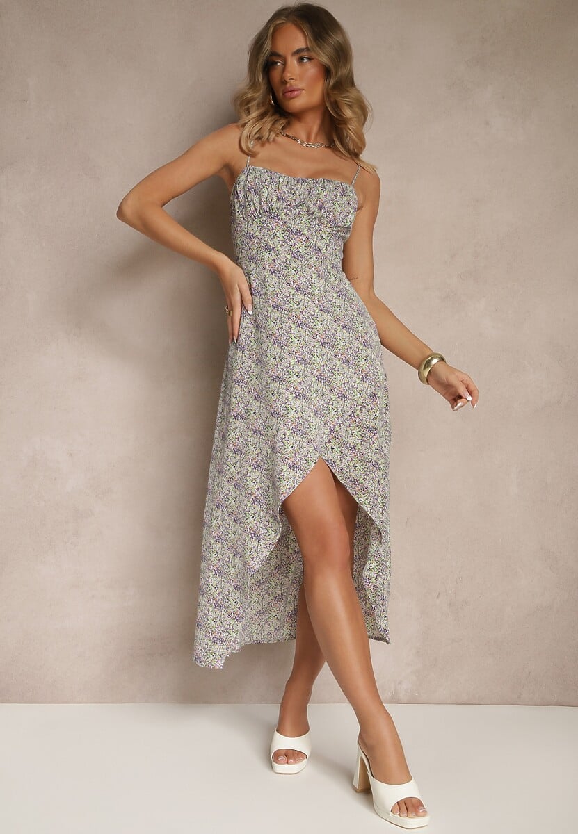 Żółta Sukienka o Rozkloszowanym Kroju z Geometrycznym Wzorem Otellaria