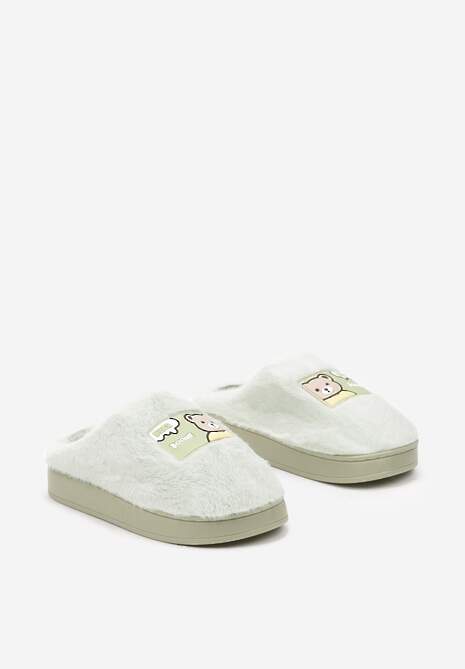 Zielone Futrzane Kapcie Vices na Platformie Ozdobione Naszywką Deofra