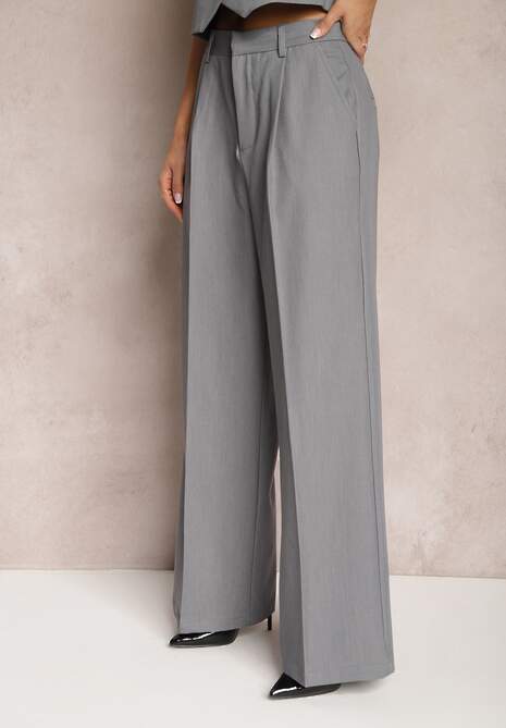 Szare Szerokie Spodnie High Waist Seraphella