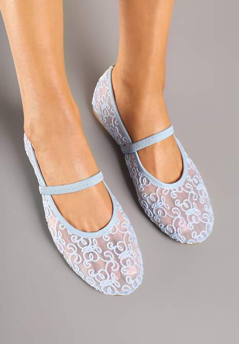 Niebieskie Transparentne Balerinki Vices z Haftem i Paskiem Nilovianna