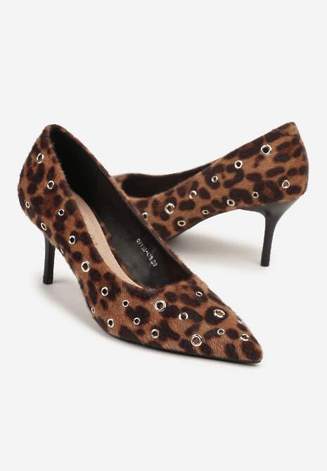 Panterkowe Czółenka na Szpilce Vices Ozdobione Nitami z Wkładką ze Skóry Naturalnej Rilinessa
