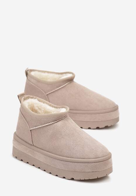 Jasnobeżowe Krótkie Śniegowce Vices z Ozdobną Lamówką Olfedi