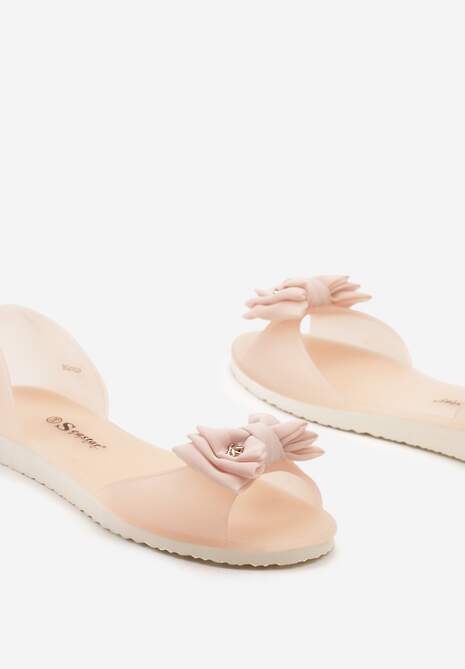 Beżowe Balerinki Meliski z Materiałową Kokardką w Pasującym Kolorze Anirtepa