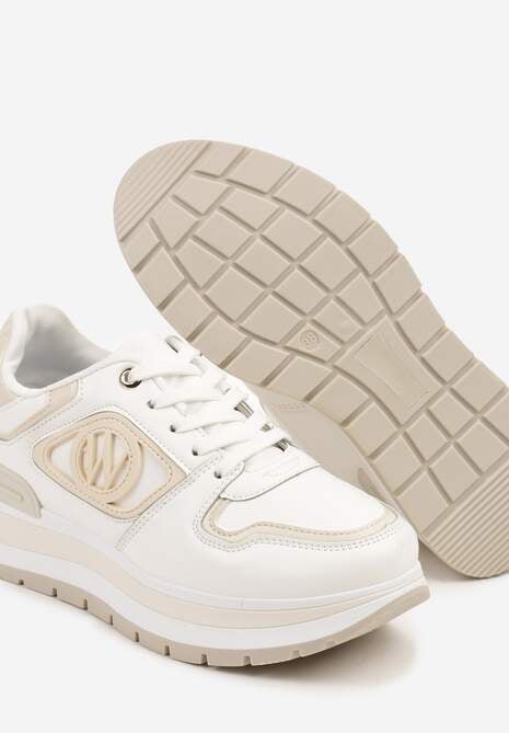Białe Sneakersy na Platformie ze Sznurowaniem i Ozdobą Arivania