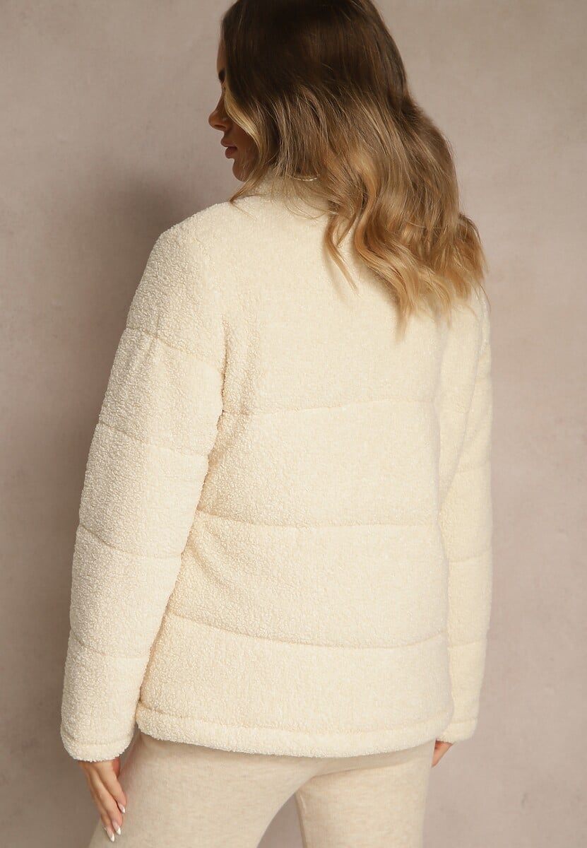 Beżowa Pikowana Kurtka z Futerkiem Teddy Olenesia