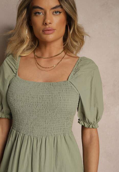 Zielona Sukienka z Bawełny Ozdobiona Haftem Iffirina