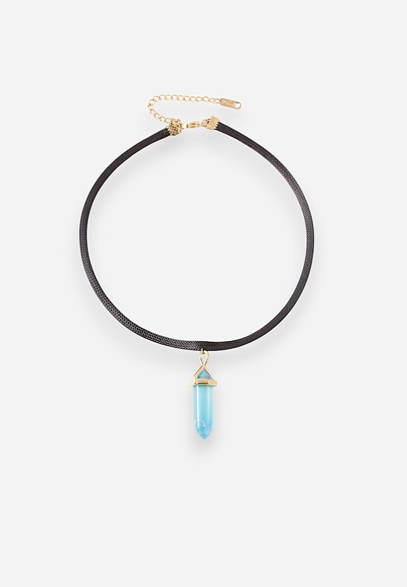 Jasnoniebieski Naszyjnik na Szerokim Sznurku z Kryształem Atherena