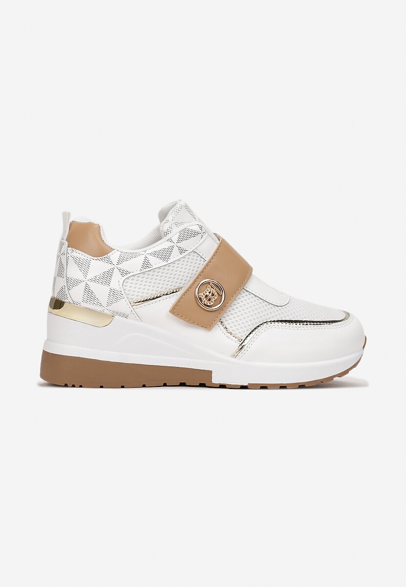 Biało-Beżowe Sneakersy na Koturnie Zapinane na Rzep Theffese