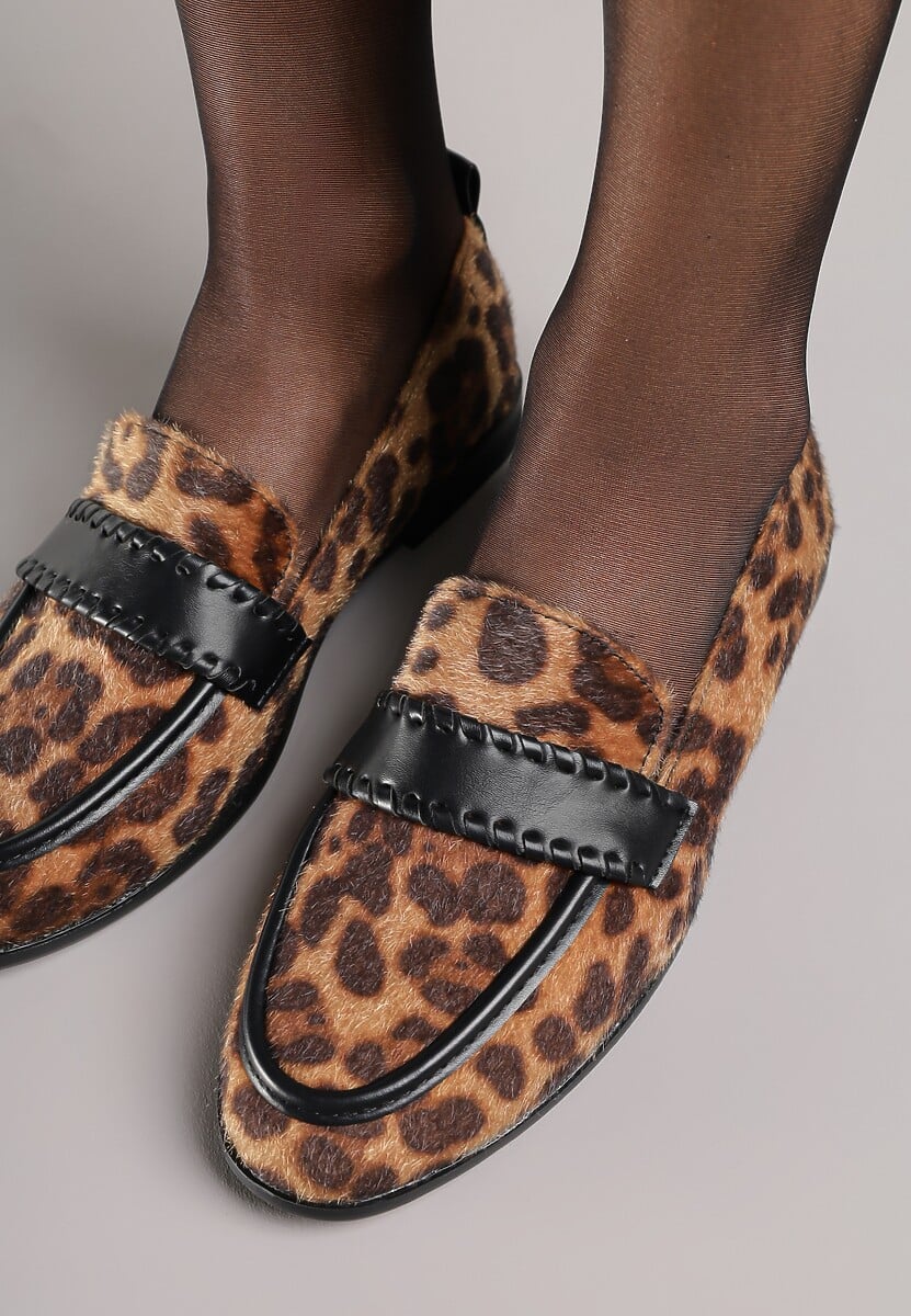 Panterkowe Mokasyny Vices z Wkładką ze Skóry Naturalnej i Paskiem z Przeszyciami Fonarrie