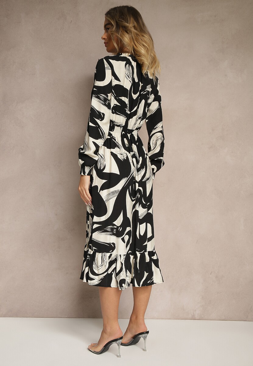 Czarna Sukienka z Bawełną i Abstrakcyjnym Wzorem Tersedi