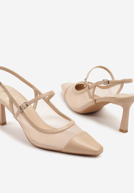 Beżowe Sandały na Szpilce Slingback z Transparentną Cholewką Eviralli