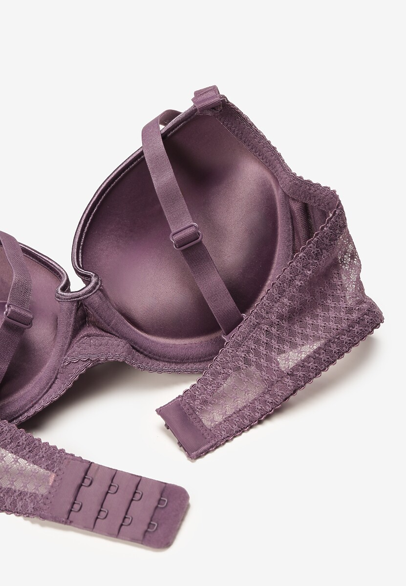 Fioletowy Push-Up Biustonosz Koronkowy na Regulowanych Ramiączkach Lunetia