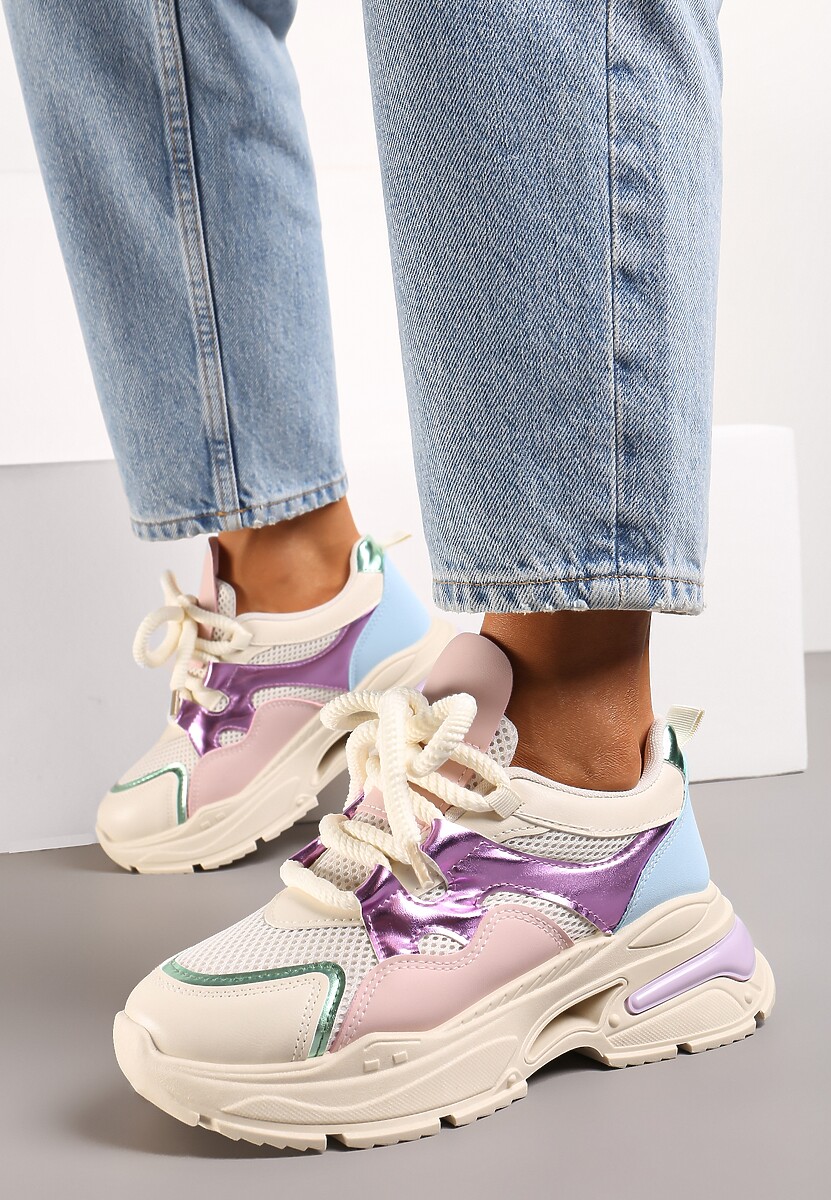 Beżowe Sneakersy na Platformie z Wycięciem i Grubymi Sznurówkami Bosylia