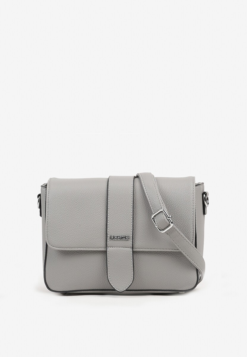 Szara Torebka Typu Listonoszka z Klapą Zdobiona Aplikacją Niraline