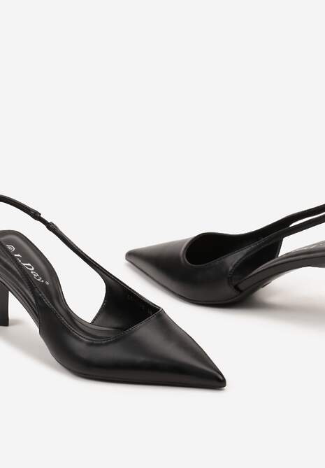 Czarne Wsuwane Sandały Sling-Back na Kaczuszce ze Szpiczastym Noskiem Oxena