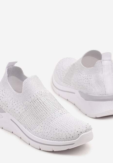 Białe Buty Sportowe z Cholewką przed Kostkę z Miękkiego Materiału Ozdobione Cyrkoniami Telianisa