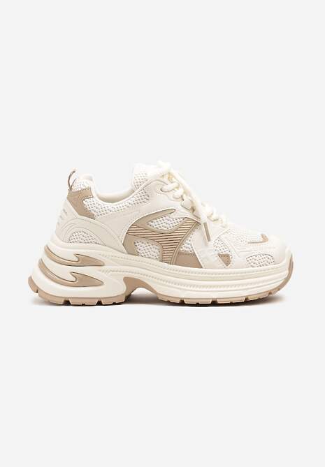 Beżowe Sneakersy na Platformie z Tłoczeniem i Geometrycznym Wzorem Melvila