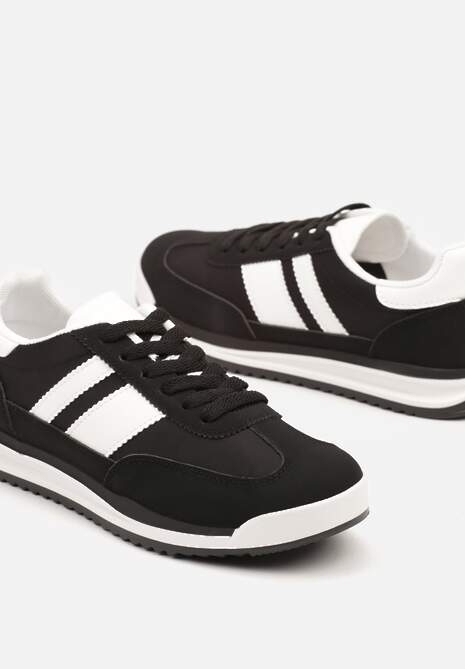 Czarne Sneakersy w Stylu Tenisówek Ozdobione Paskami Lilmi