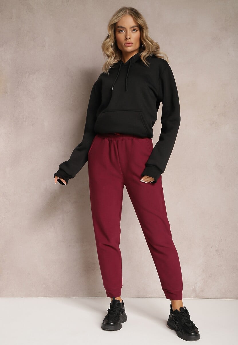 Granatowe Dzianinowe Spodnie z Gumką w Pasie Matrila