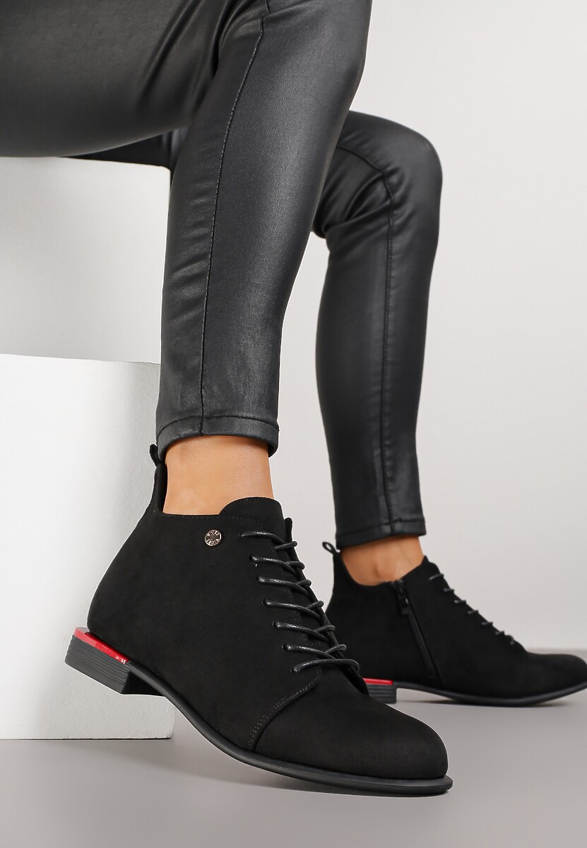 Czarne Botki Vices Trzewiki z Imitacji Zamszu Aliff