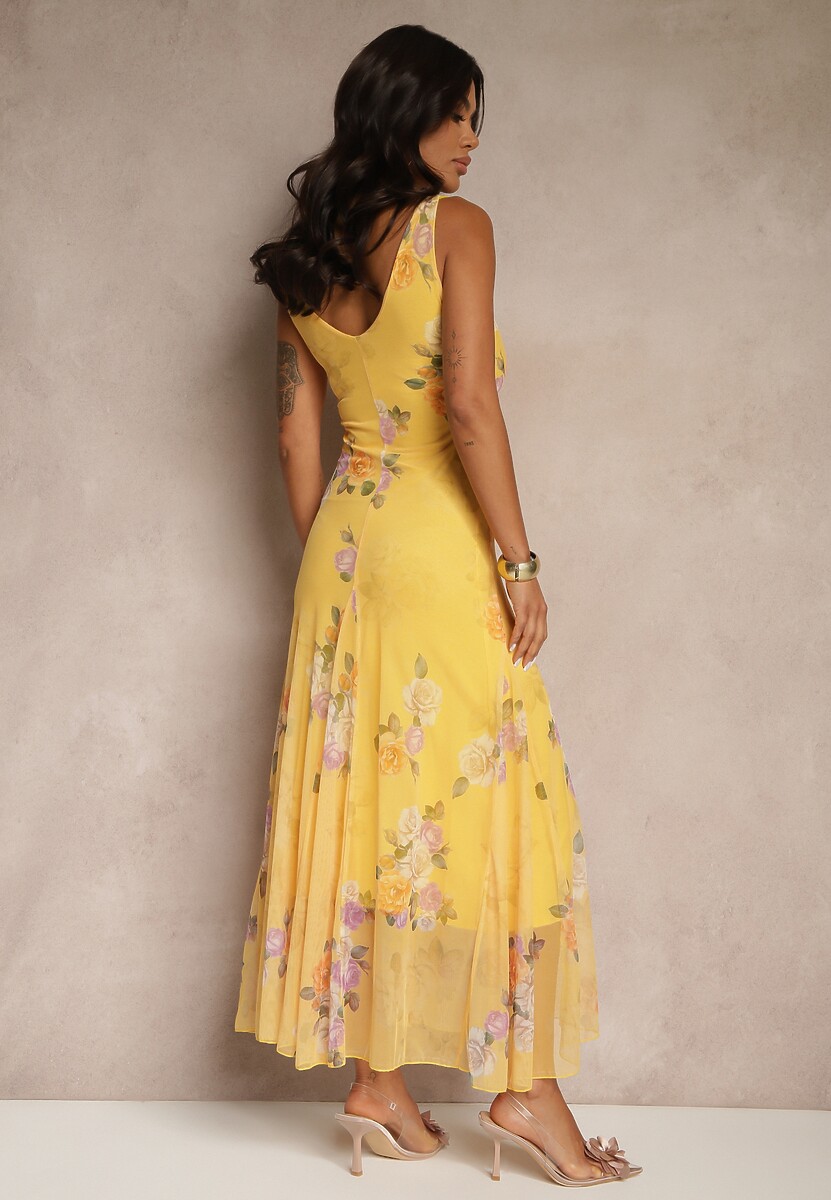 Żółta Sukienka Siateczkowa w Kwiaty Milosea