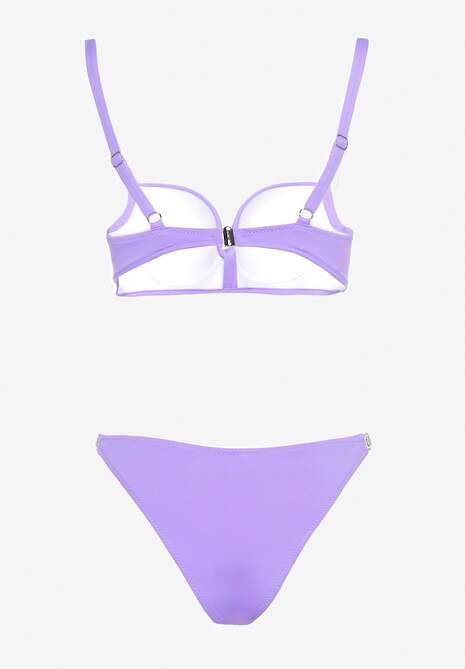 Fioletowe Bikini z Cyrkoniami i Regulowanymi Ramiączkami Tloen