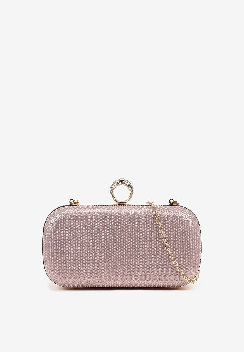 Czarna Wieczorowa Torebka z Biżuteryjnym Uchwytem i Odpinanym Łańcuszkiem Millira