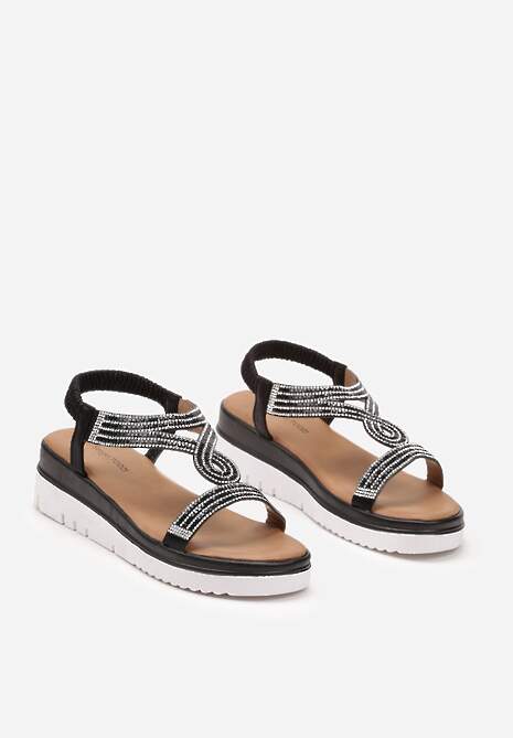 Czarne Sandały z Imitacji Skóry na Platformie z Cyrkoniami Tinbia