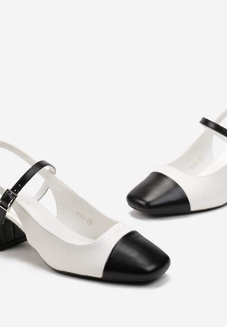 Białe Czółenka na Grubym Słupku i Kwadratowym Noskiem Pristina