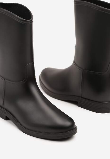 Czarne Eleganckie Kalosze z Ozdobnym Przeszyciem Lenrisa