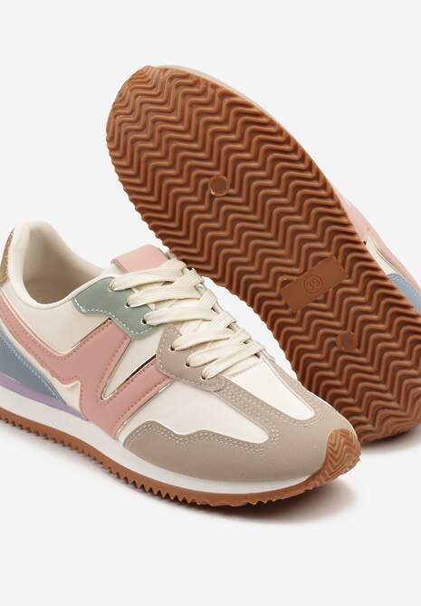 Różowe Sneakersy z Geometrycznym Wzorem i Metaliczną Wstawką Zolio