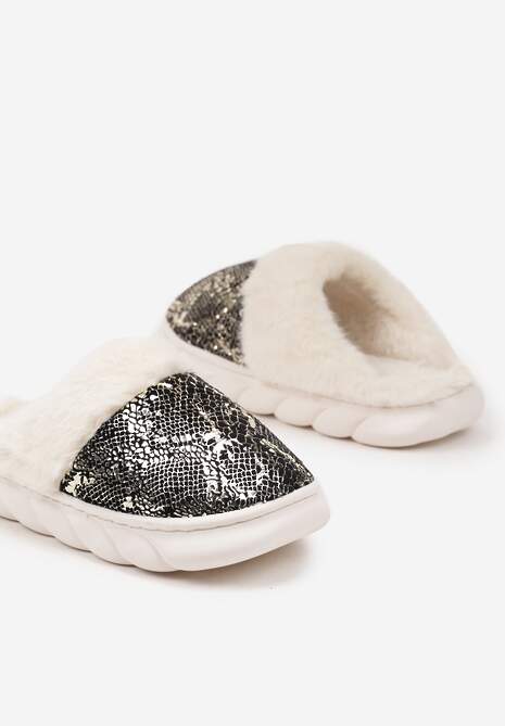Czarne Kapcie Vices na Piankowej Podeszwie Zdobione Futrem Eleadraea