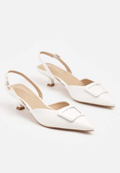 Białe Eleganckie Sandały na Kaczuszce z Ozdobną Aplikacją Lavloti