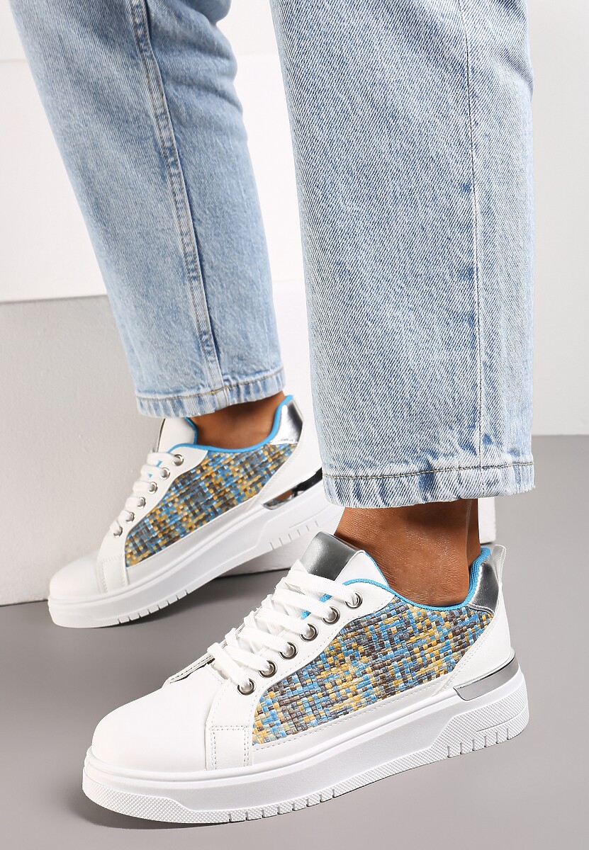 Biało-Niebieskie Sneakersy z Przeplataną Wstawką Olimua