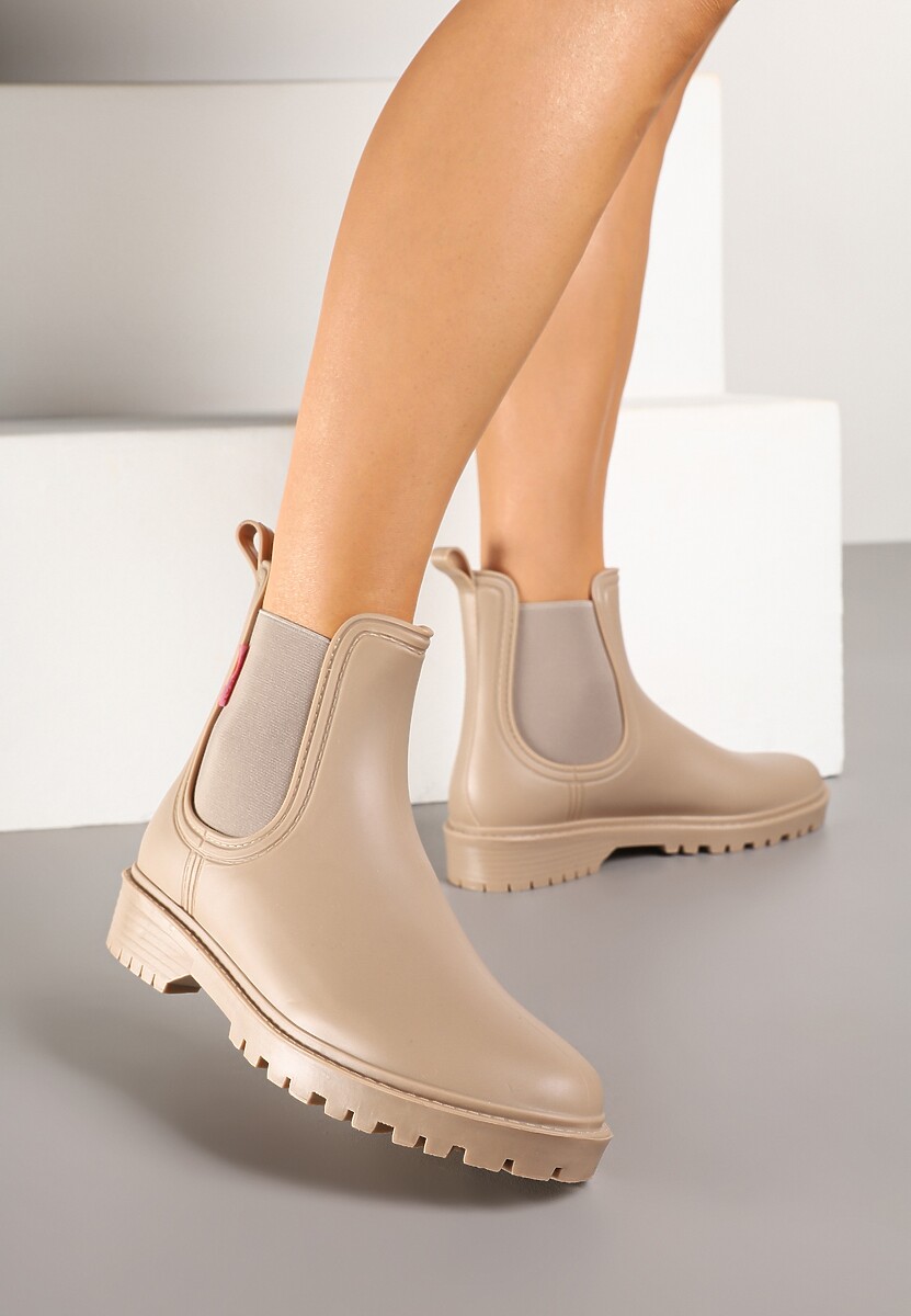 Ciemnobeżowe Kalosze z Elastyczną Wstawką Erlexia