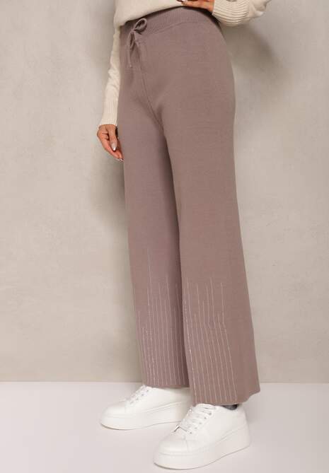 Ciemnoszare Spodnie o Szerokim Kroju High Waist z Cyrkoniami i Gumką w Pasie Loreitha