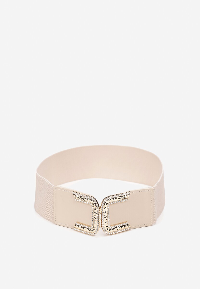 Beżowy Pasek z Elastycznego Materiału do Sukienki Narumi