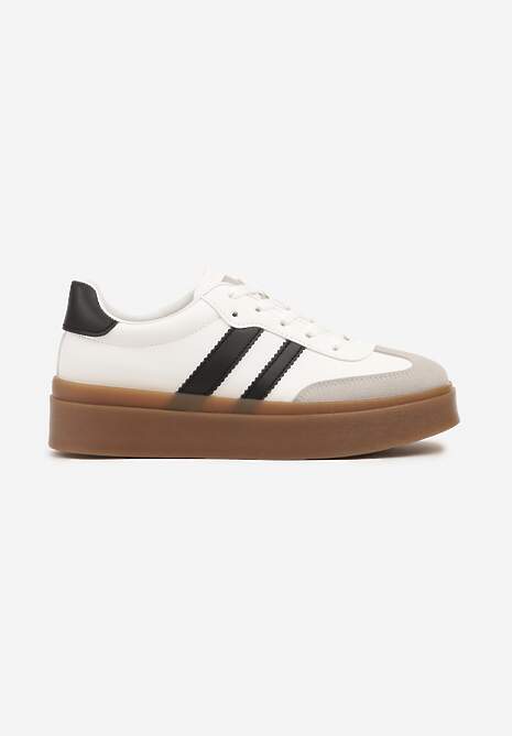 Biało-Czarne Klasyczne Sneakersy Tenisówki na Niskiej Platformie Denirla