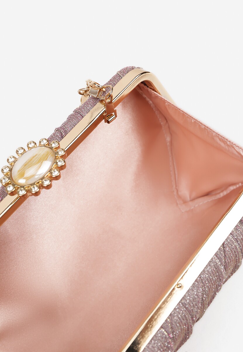 Różowa Tłoczona Torebka Kopertówka Ozdobiona Cyrkoniami Lunovea